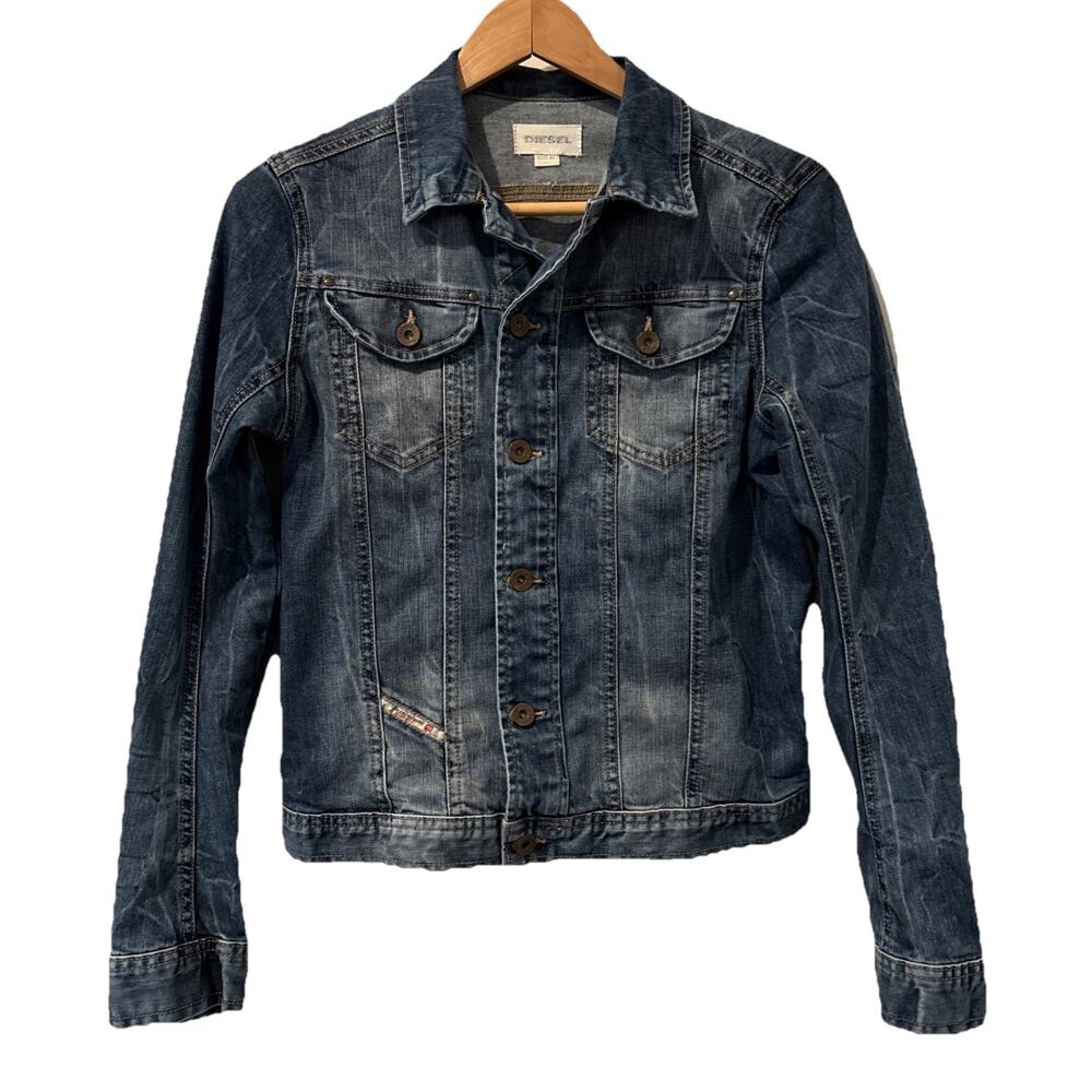 Diesel Distress Jean Jacket Size XL Blue Cotton Long Sleeve-Jr Sizing